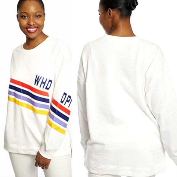 DUBGEE NWT White Graphic Print Pullover Sweater - Picture 7 of 13